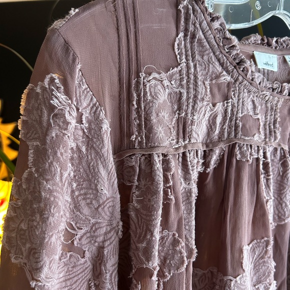 Wilfred Aritzia Womens Textured Floral Overlay Long Sleeve Dress Size Large Pink - Picture 10 of 16